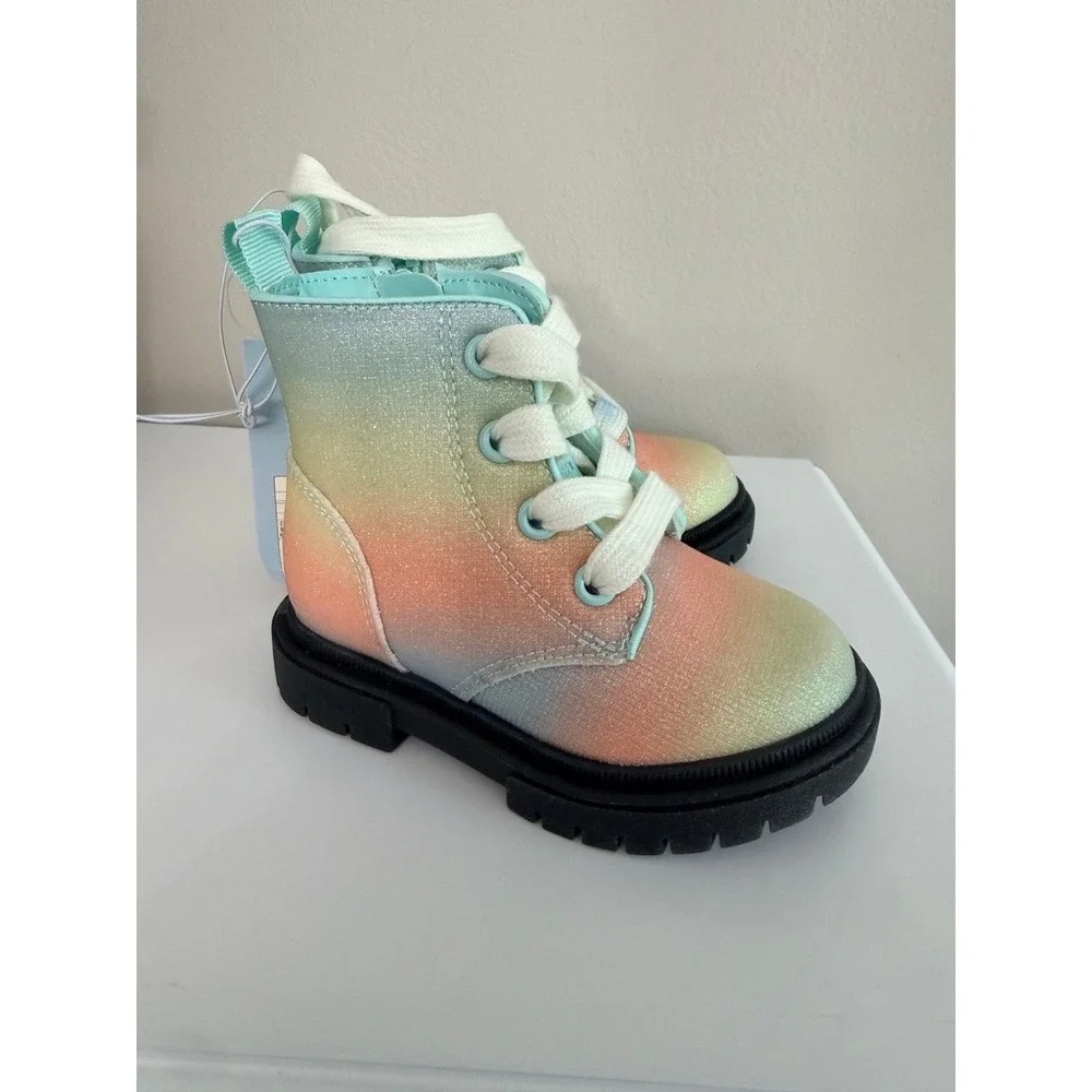 Cat & Jack Amaya Combat Boots Girls Size 6 Multicolor Rainbow Glitter NWT‎